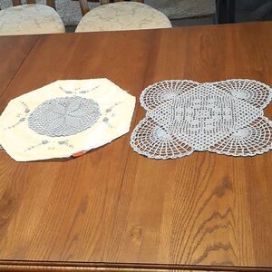 3 pc bundle of embroidered and crocheted doilies.